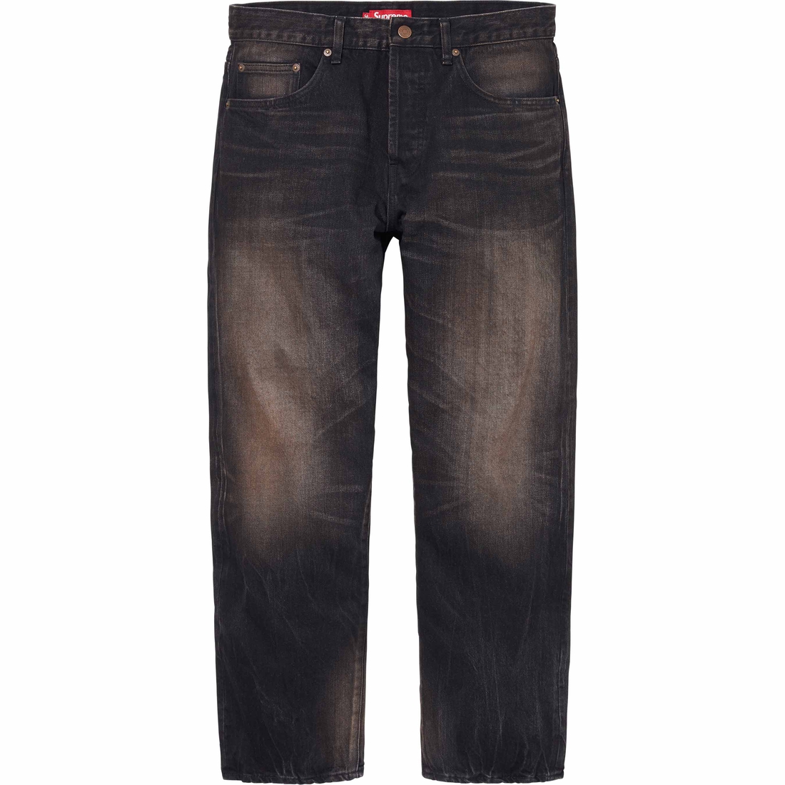 Supreme Distressed Loose Fit Selvedge Jean (SS24) - Washed Black - $298