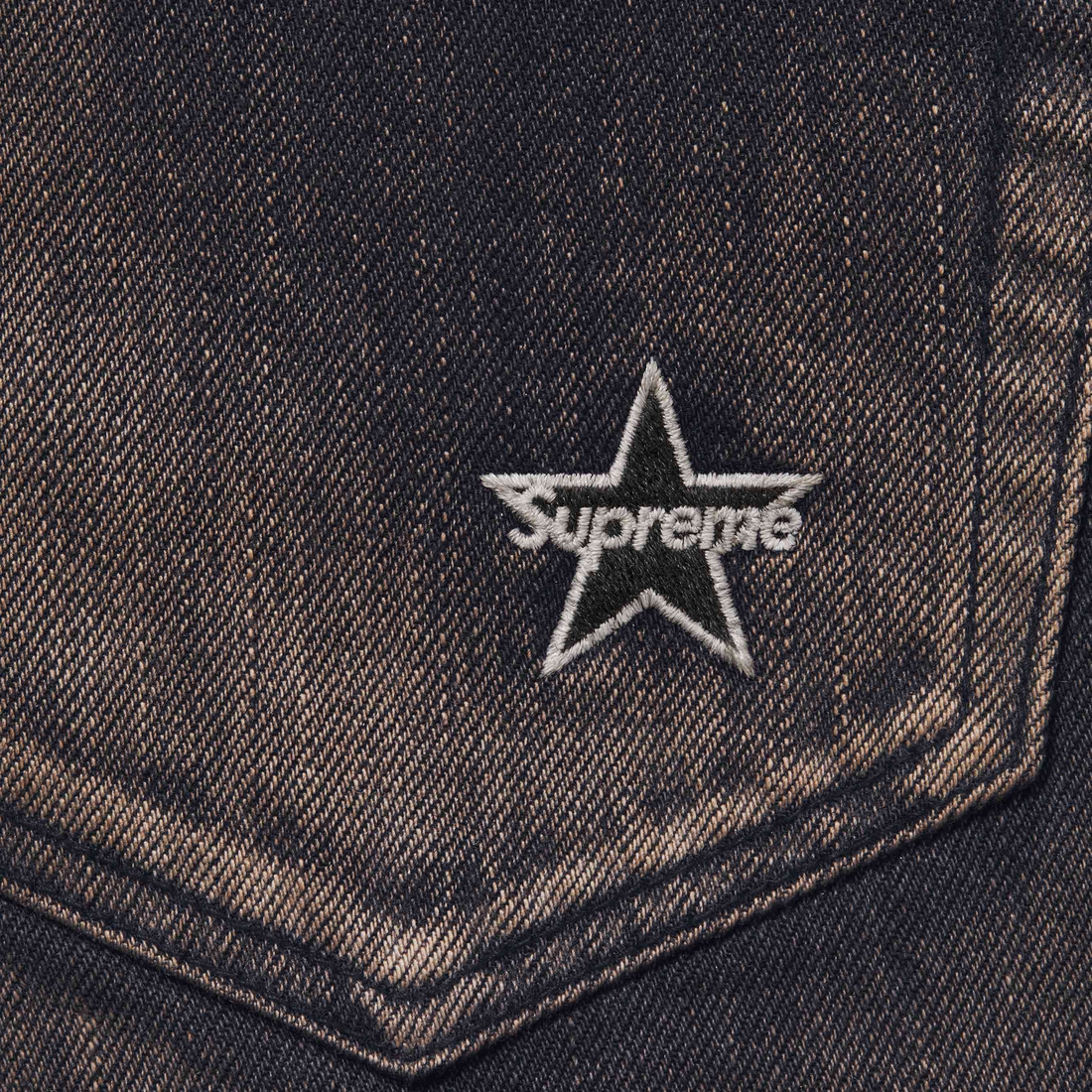 Supreme Distressed Loose Fit Selvedge Jean (SS24) - Washed Black - $298