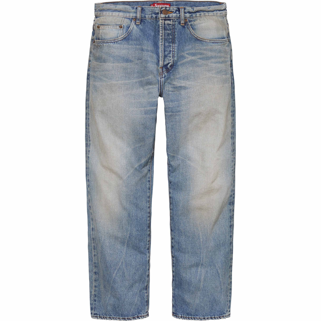 Supreme Distressed Loose Fit Selvedge Jean (SS24) - Washed Indigo - $298