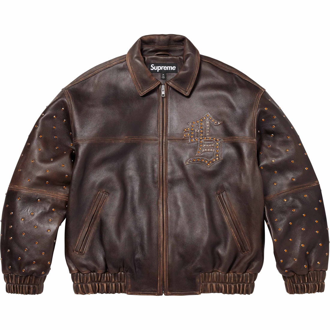 Supreme Gem Studded Leather Jacket (SS24) - Brown - $998