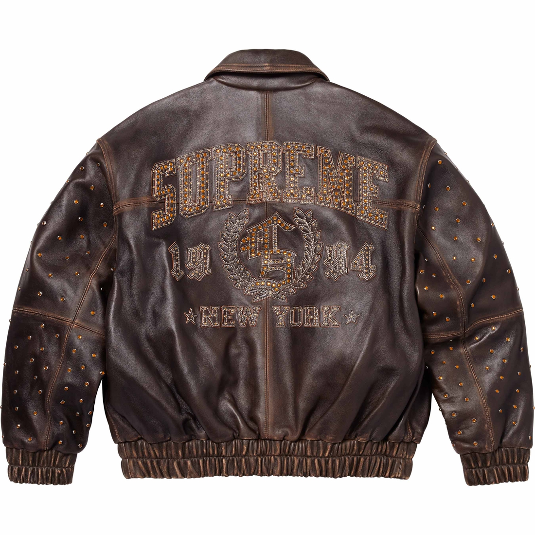Supreme Gem Studded Leather Jacket (SS24) - Brown - $998