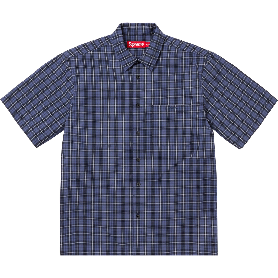 Supreme Loose Fit Mini Plaid S S Shirt (SS24) - Navy - $128