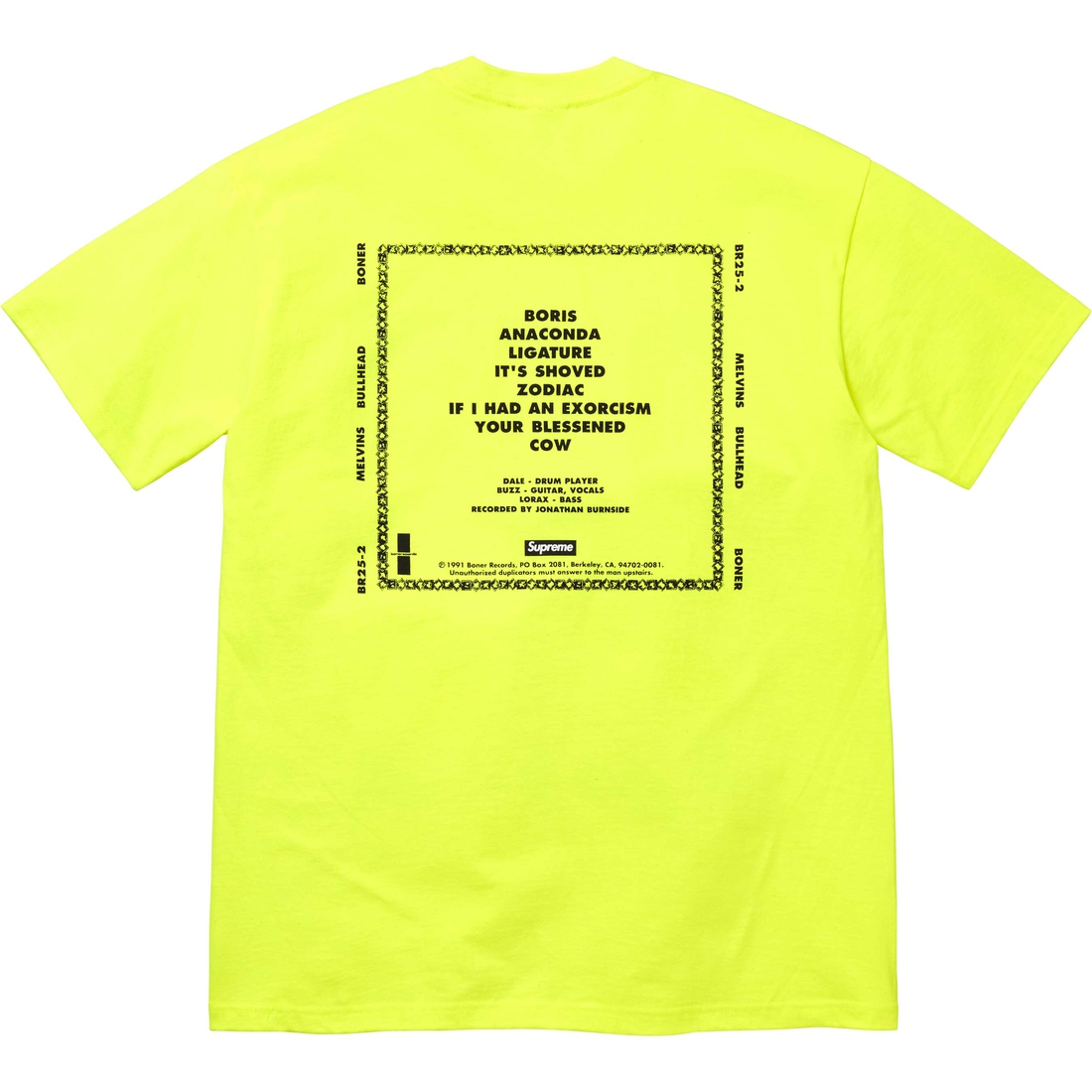 Supreme Melvins Bullhead Tee (SS24) - Fluorescent Yellow - $48