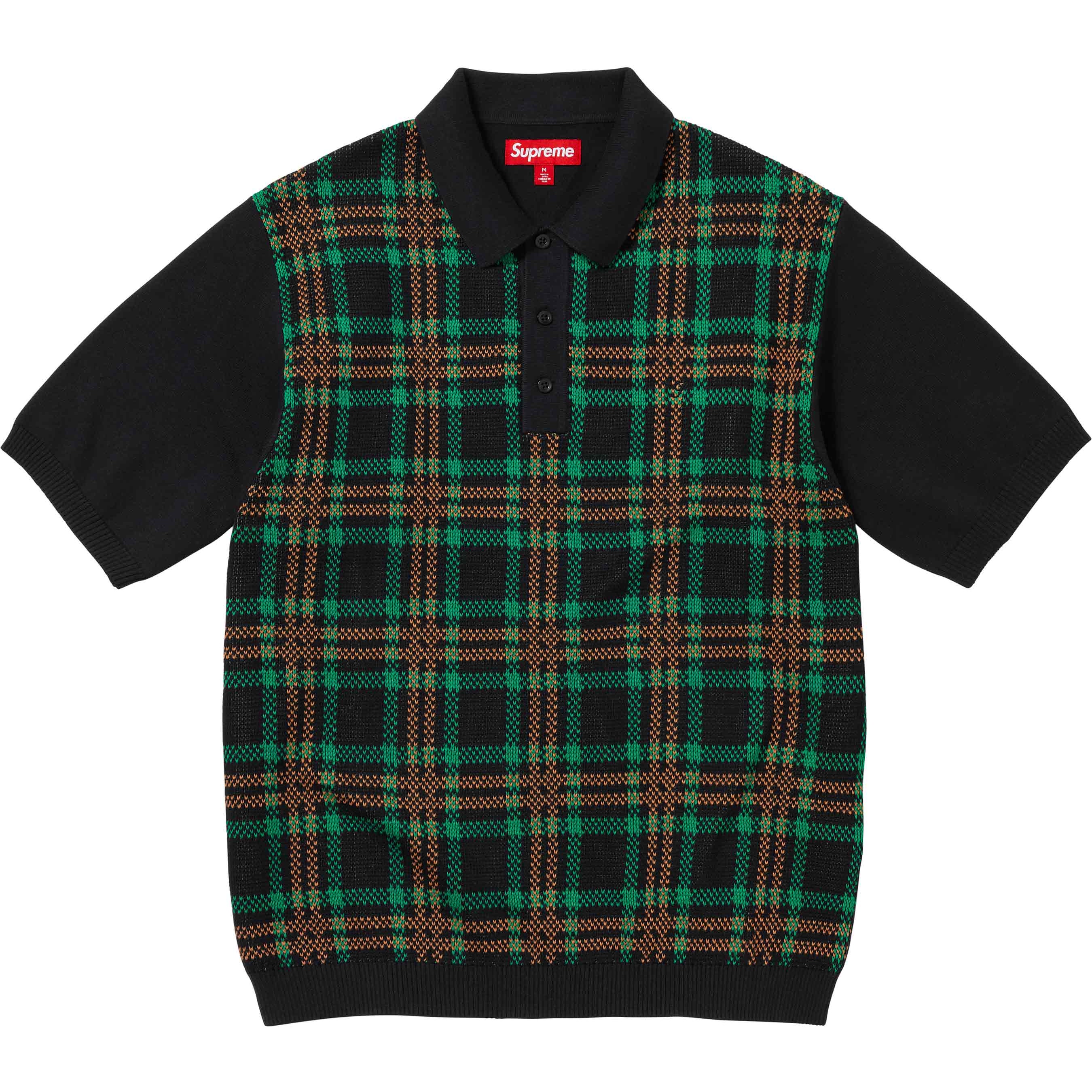 Supreme Plaid Knit S S Polo (SS24) - Black - $128