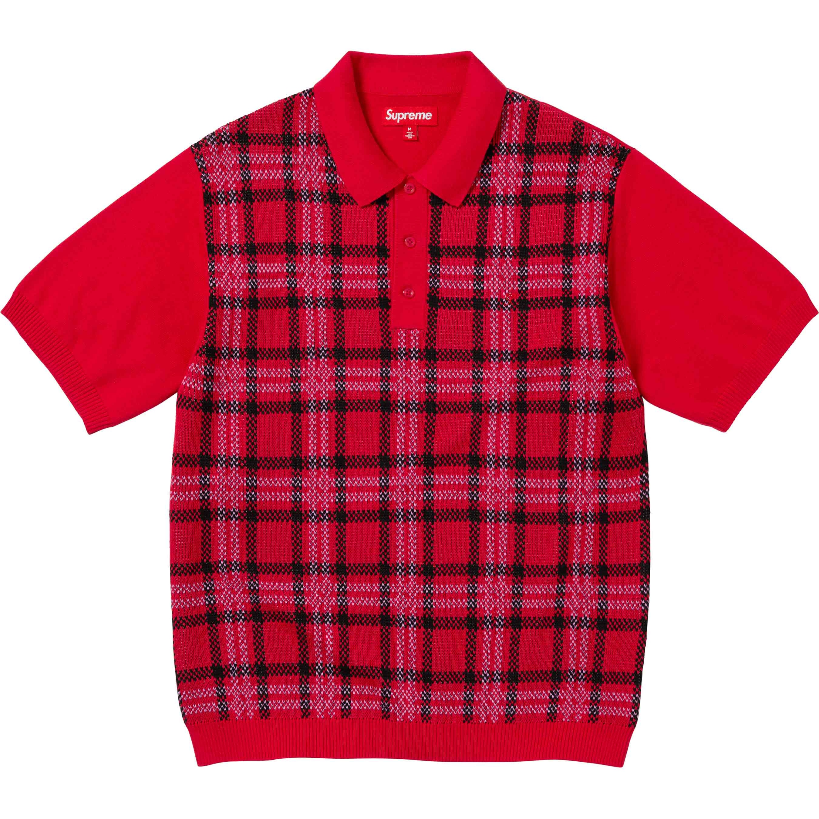 Supreme Plaid Knit S S Polo (SS24) - Red - $128