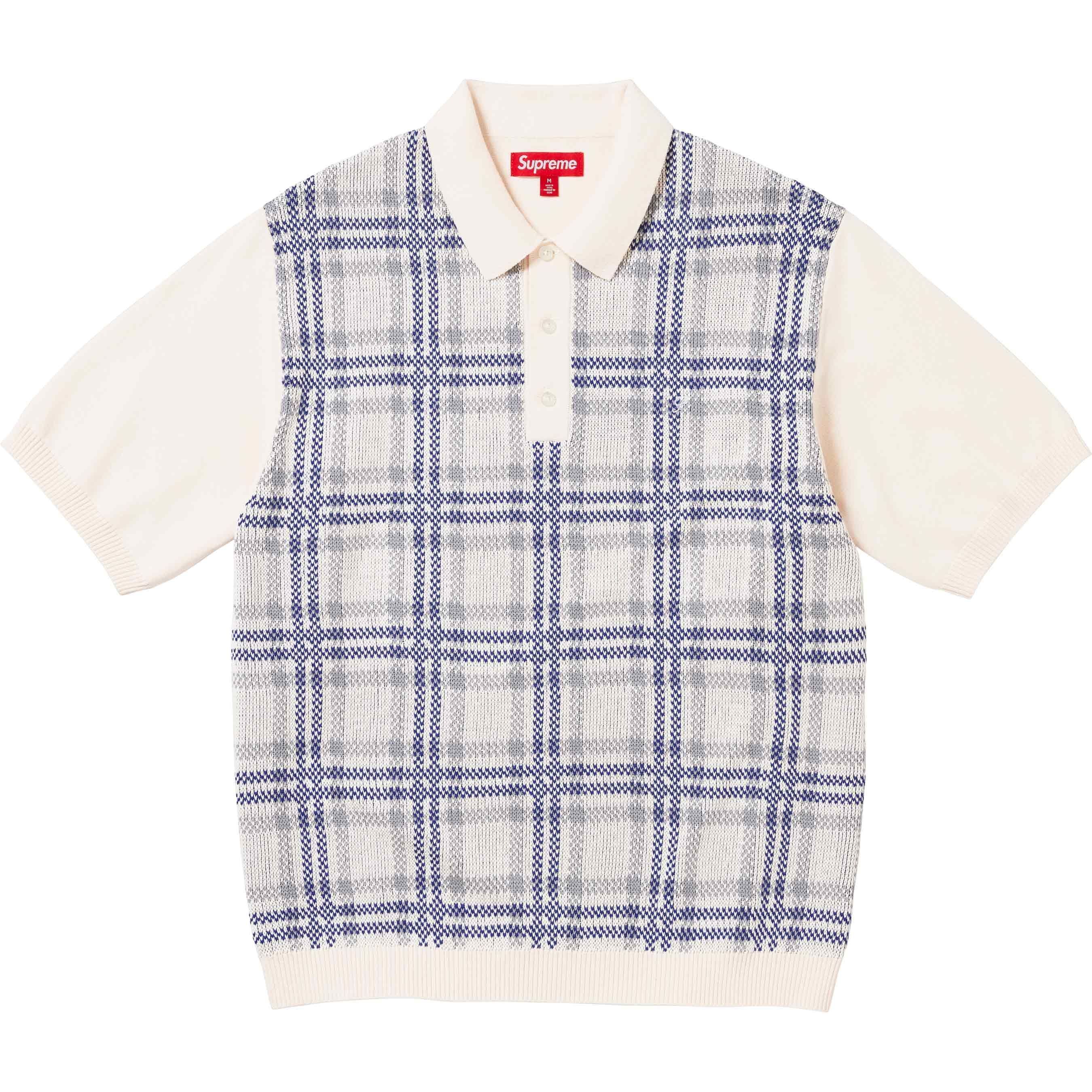 Supreme Plaid Knit S S Polo (SS24) - White - $128