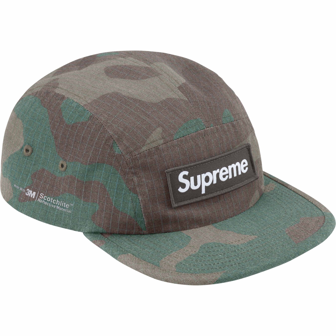 Supreme Reflective Ripstop Camp Cap (SS24) - Woodland Camo - $48