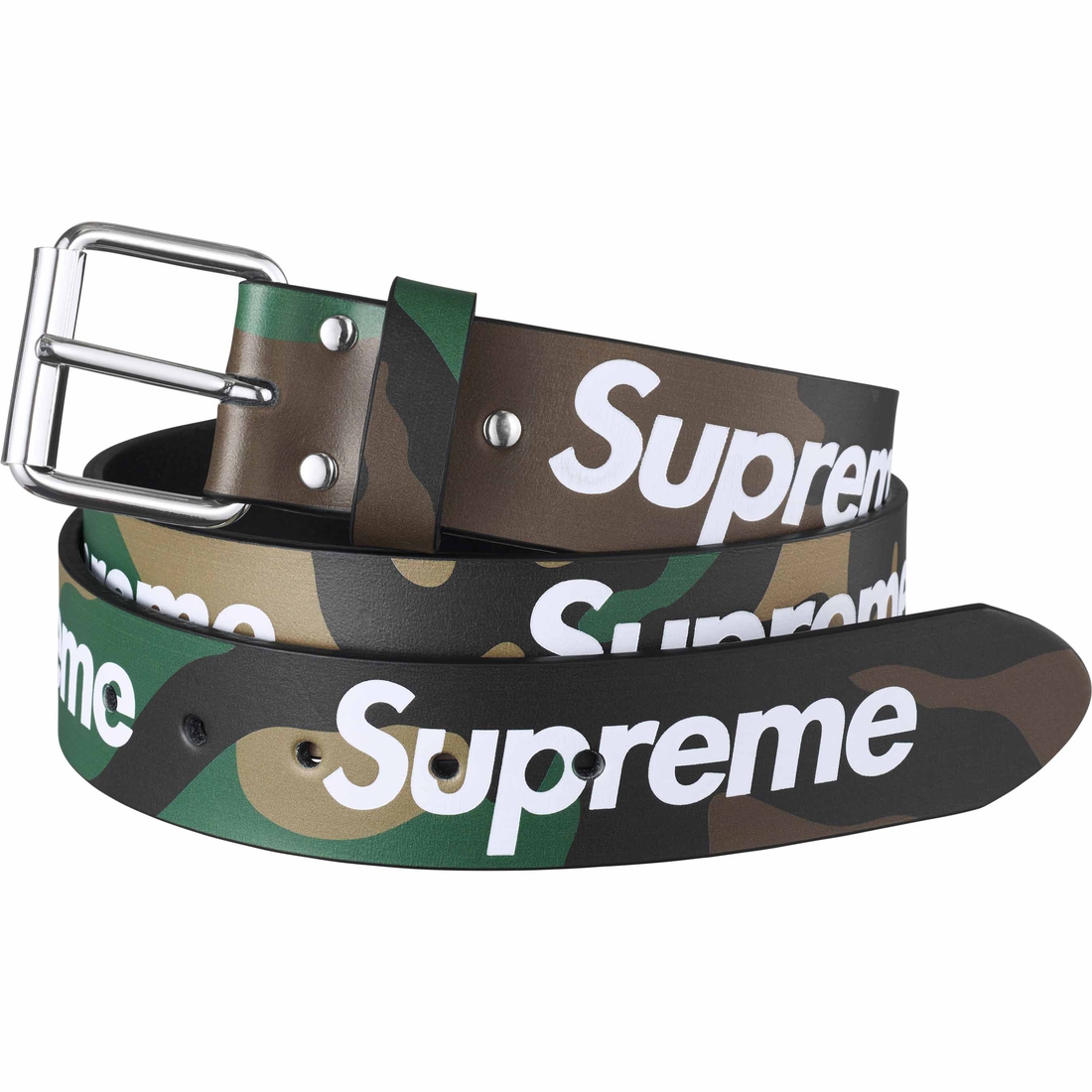 Supreme Repeat Leather Belt (SS24) - Woodland Camo - $148