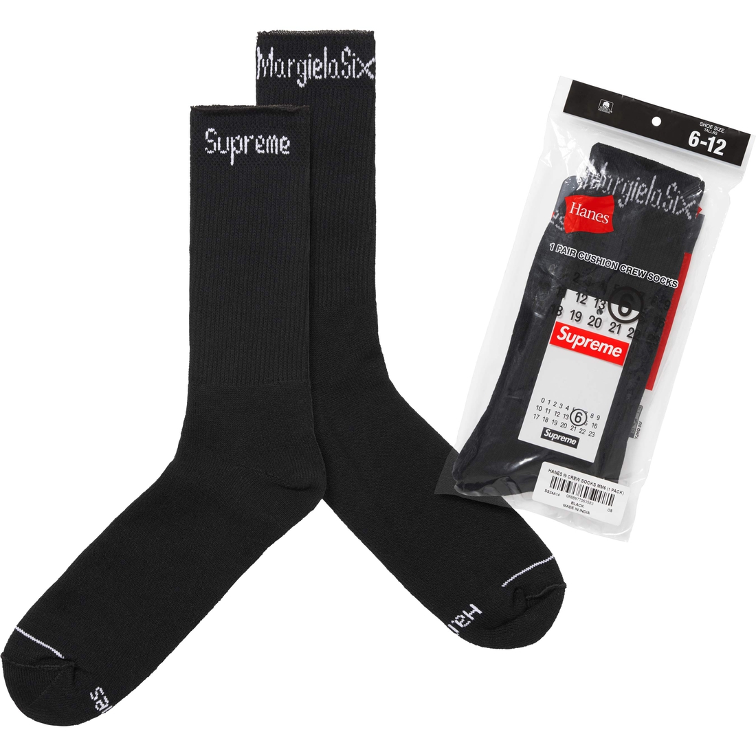 Supreme Supreme MM6 Maison Margiela Hanes Crew Socks (1 Pack) (SS24) - Black - $28