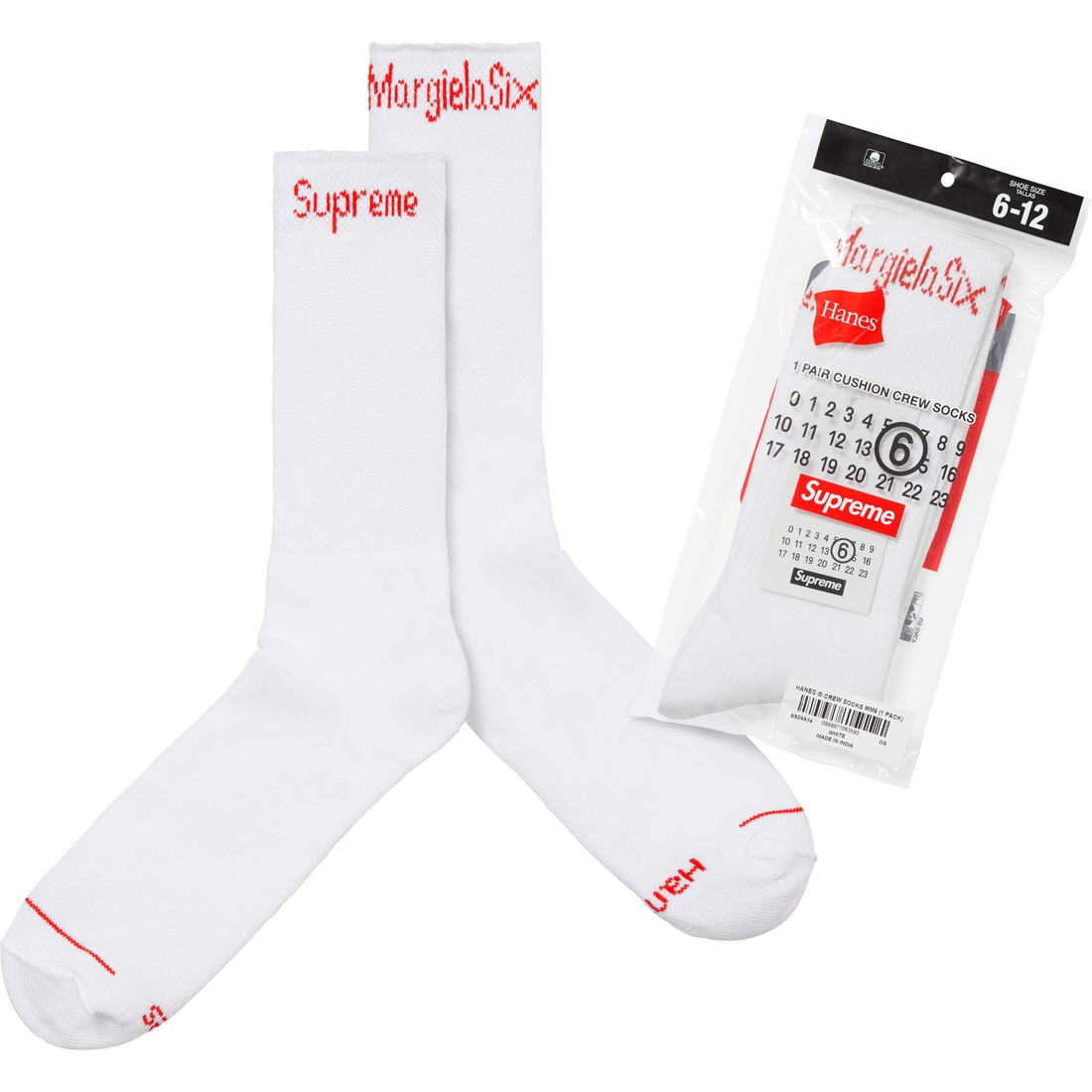 Supreme Supreme MM6 Maison Margiela Hanes Crew Socks (1 Pack) (SS24) - White - $28