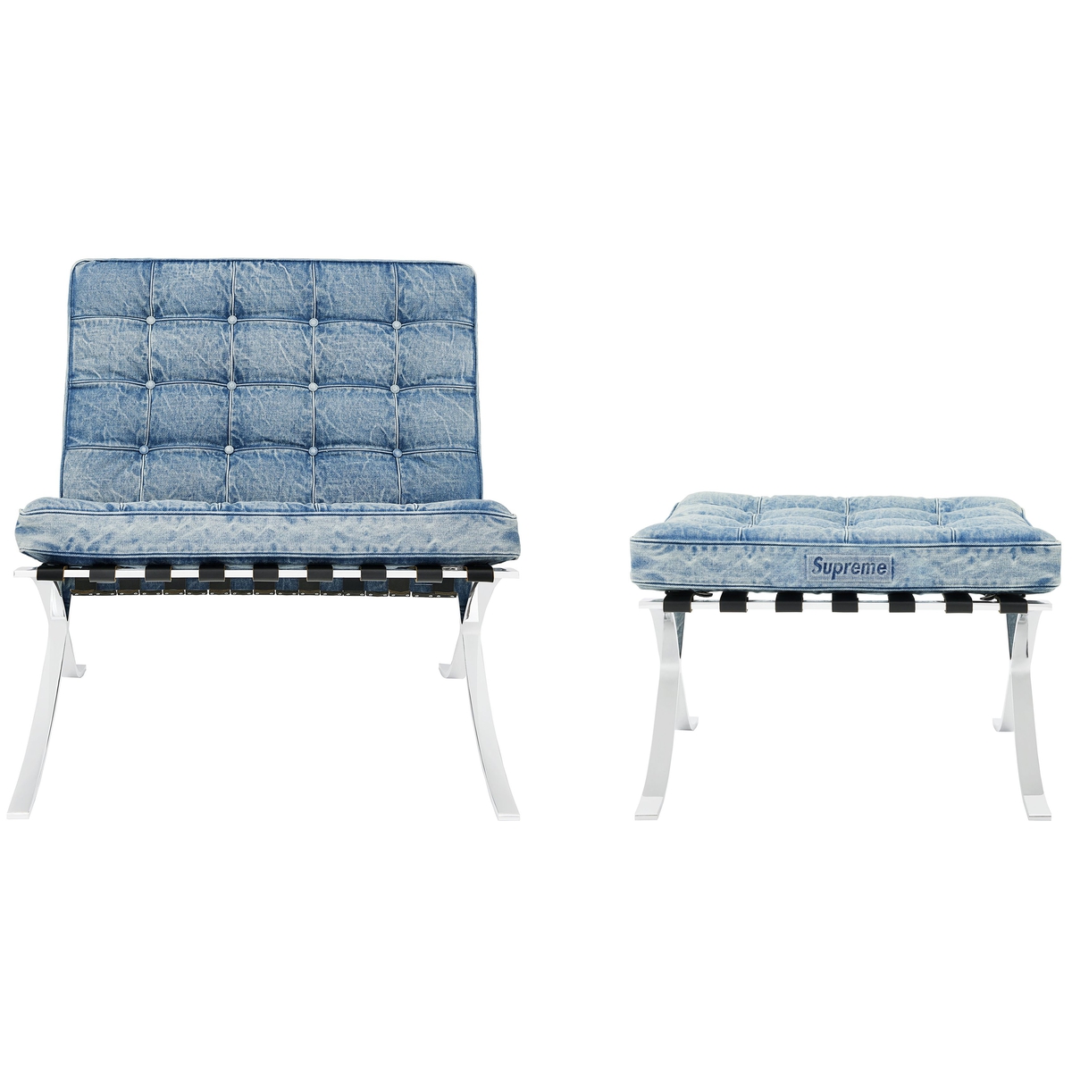 Supreme Supreme Knoll Denim Barcelona Chair + Ottoman releasing on Week 4 for spring summer 2025