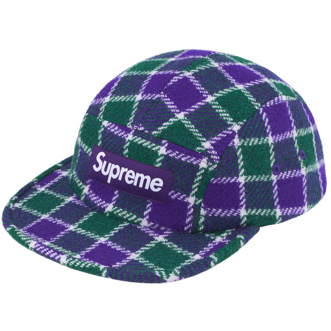 Supreme Harris Tweed Camp Cap (SS25) - Green Plaid - $58