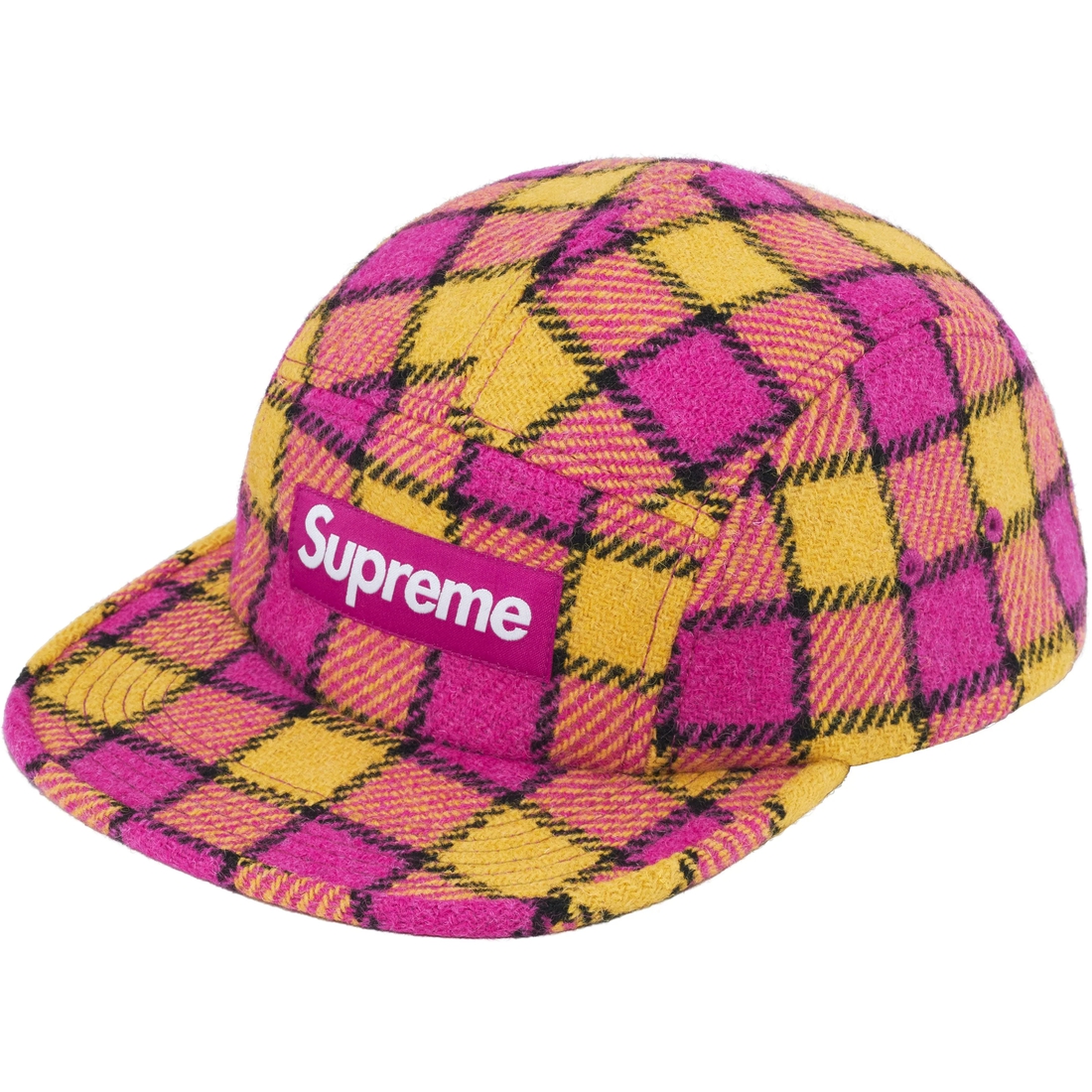 Supreme Harris Tweed Camp Cap (SS25) - Pink Plaid - $58