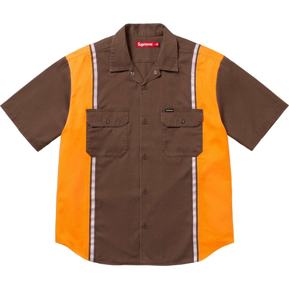 Supreme Reflective Stripe S S Work Shirt (SS25) - Brown - $148