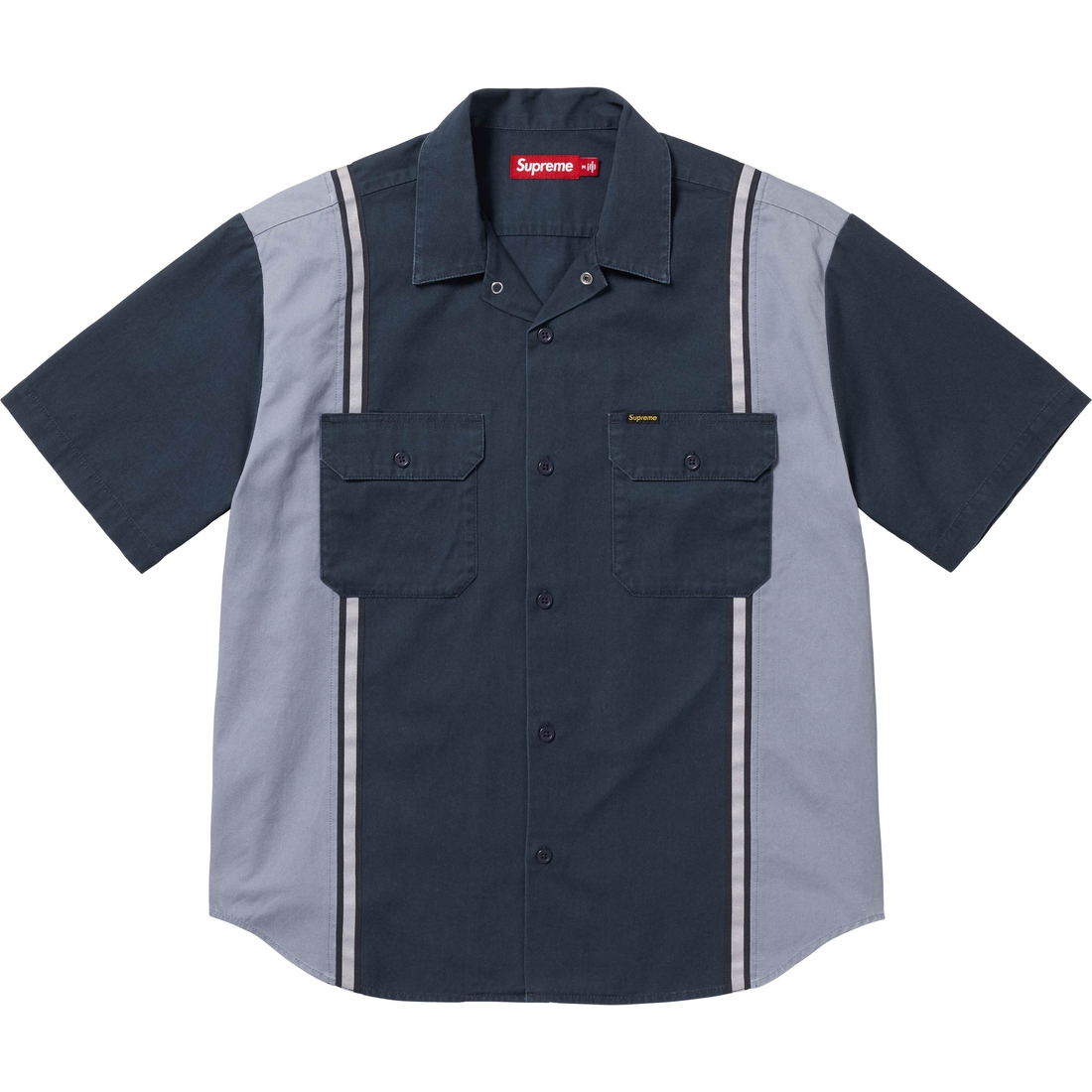 Supreme Reflective Stripe S S Work Shirt (SS25) - Navy - $148
