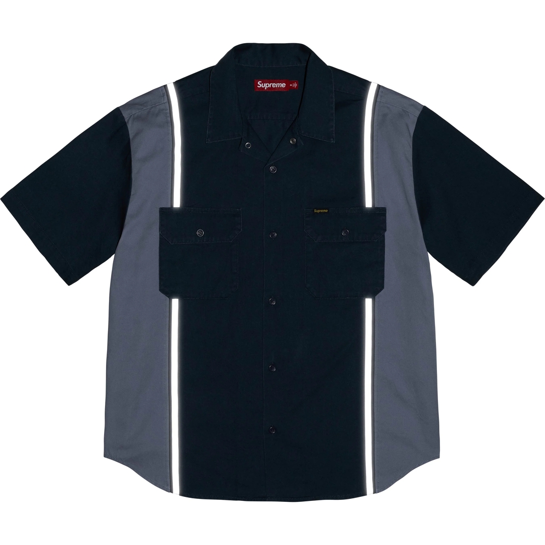 Supreme Reflective Stripe S S Work Shirt (SS25) - Navy - $148