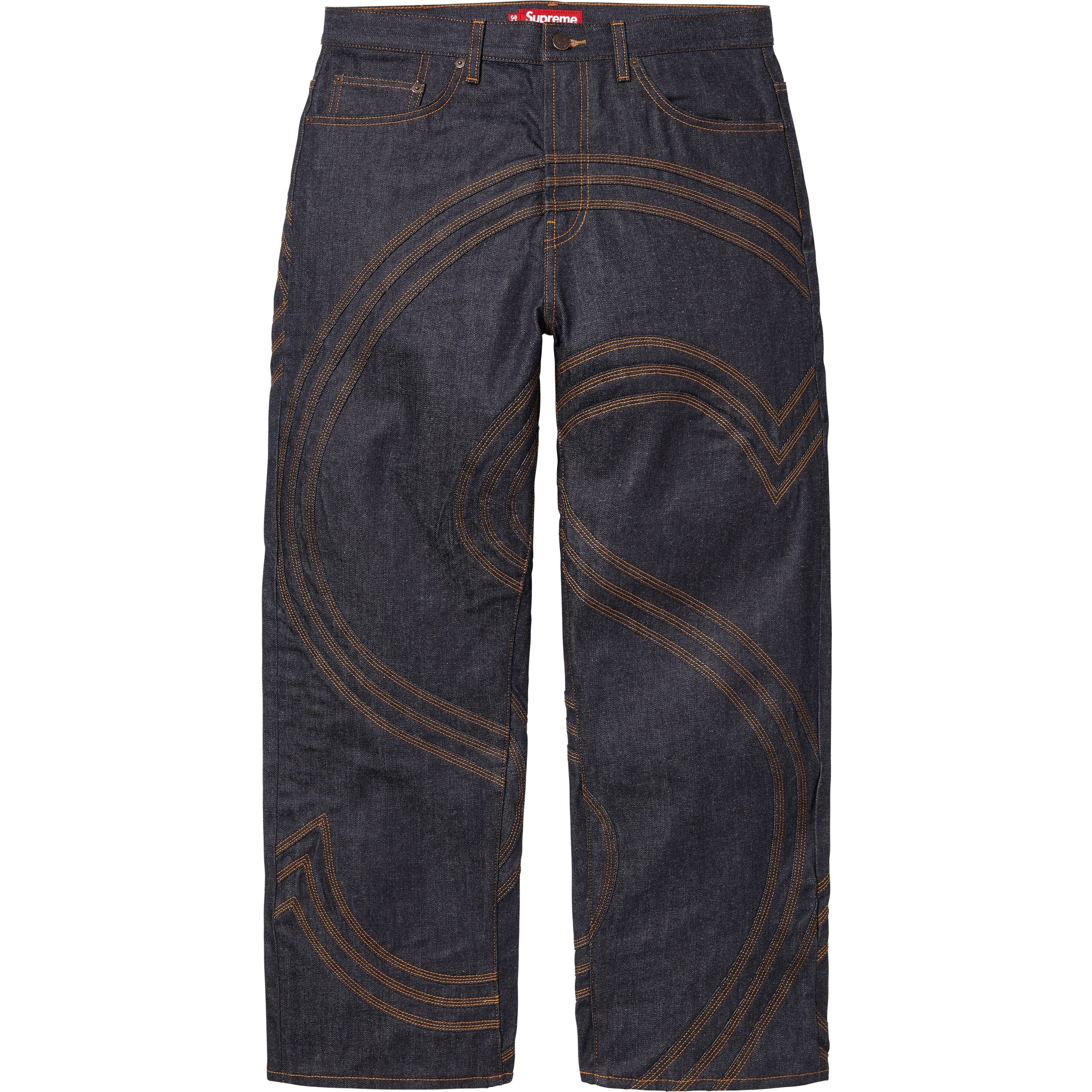 Supreme S Logo Rigid Baggy Jean (SS25) - Rigid Indigo - $268