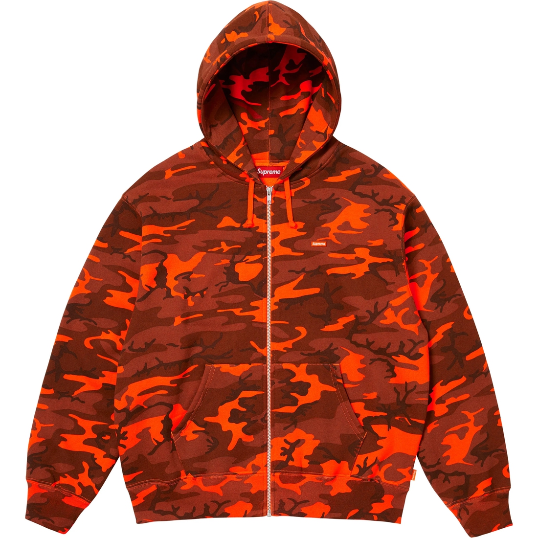 Supreme Small Box Zip Up Hooded Sweatshirt (SS25) - Bright Orange Camo - $168