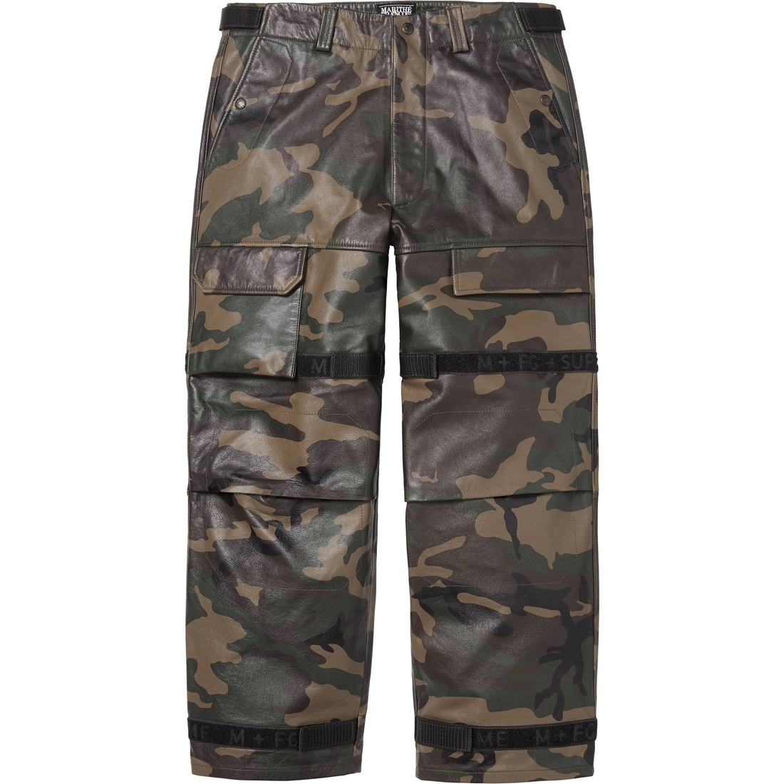 Supreme Supreme Marithé + François Girbaud Shuttle Tape Leather Cargo Pant (SS25) - Woodland Camo - $548