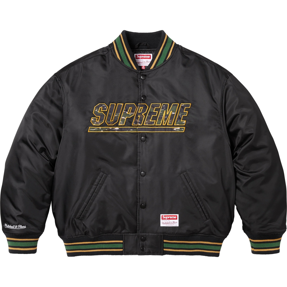 Supreme Supreme Mitchell & Ness Camo Logo Varsity Jacket (SS25) - Black - $268