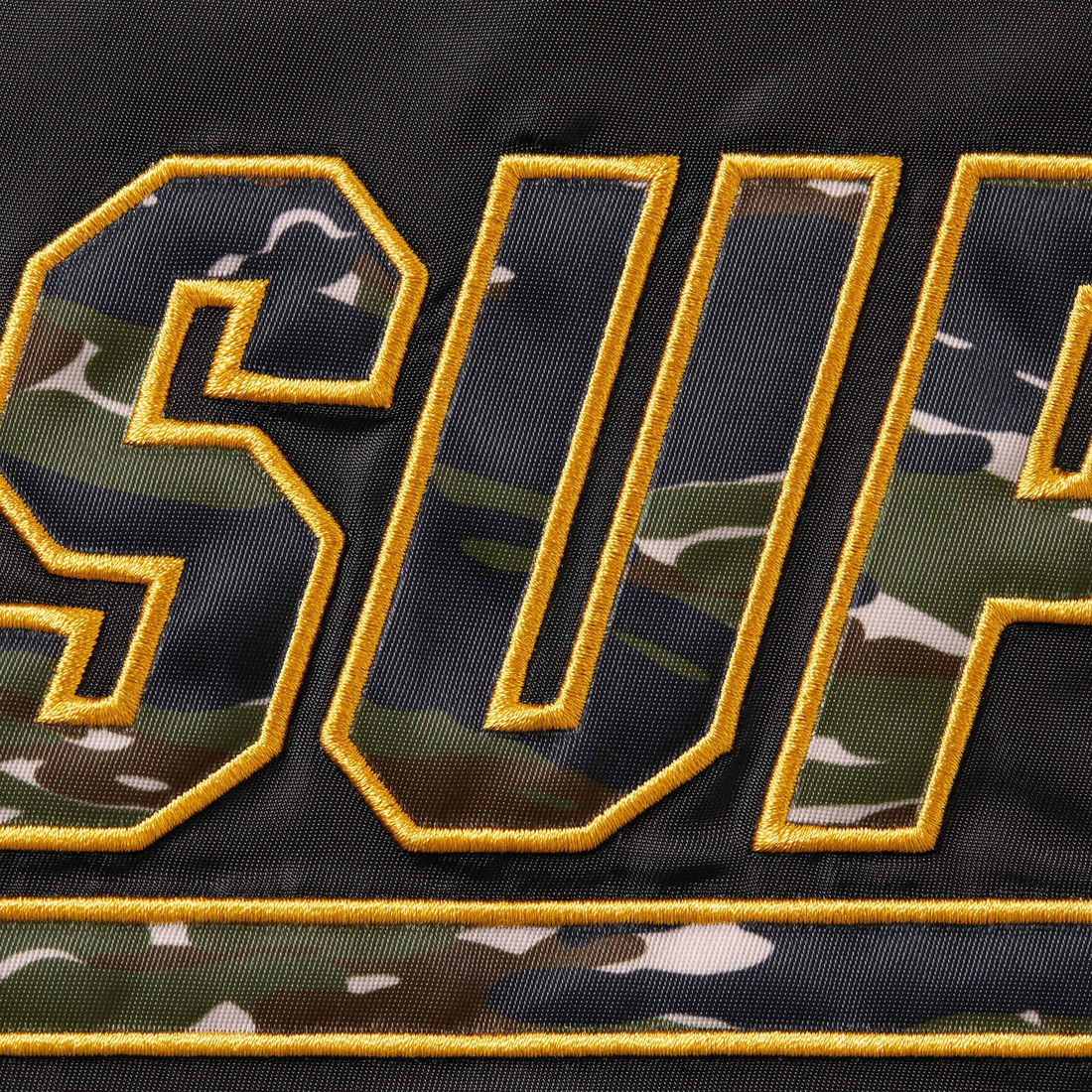 Supreme Supreme Mitchell & Ness Camo Logo Varsity Jacket (SS25) - Black - $268