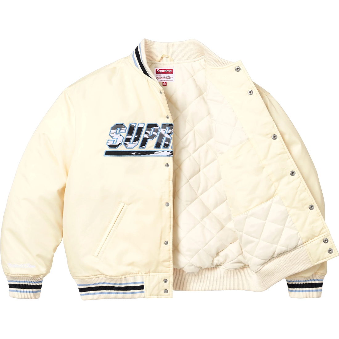 Supreme Supreme Mitchell & Ness Camo Logo Varsity Jacket (SS25) - White - $268