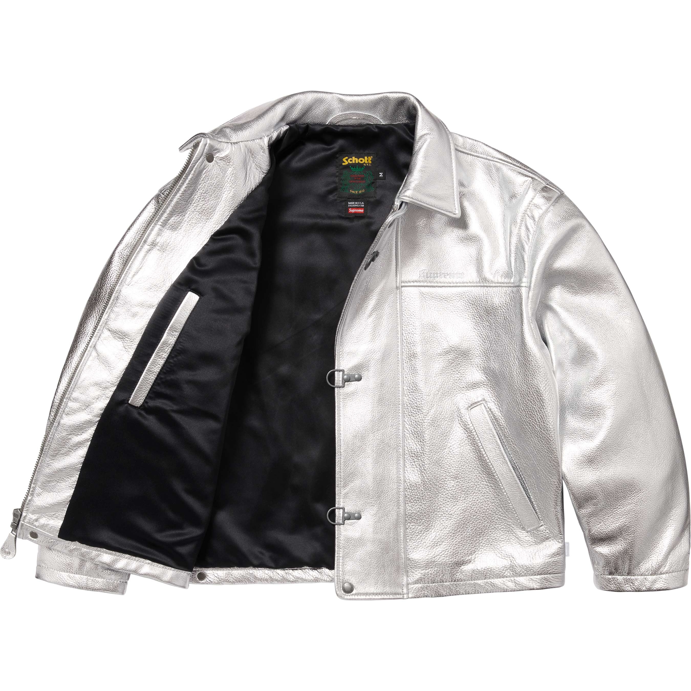 Supreme Supreme Schott Leather Clip Jacket (SS25) - Silver - $998