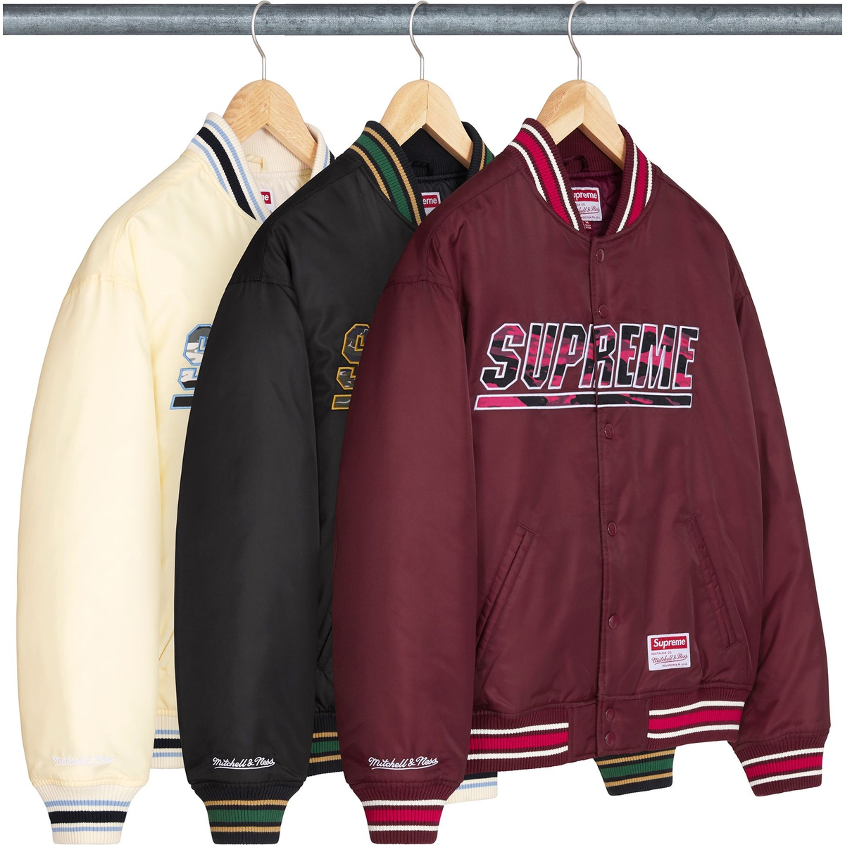 Supreme Supreme Mitchell & Ness Camo Logo Varsity Jacket (SS25) - $268