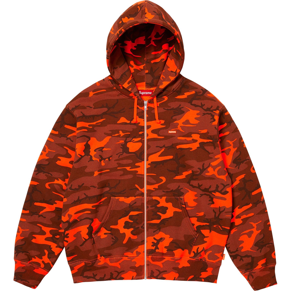 Supreme Small Box Zip Up Hooded Sweatshirt (SS25) - Bright Orange Camo - $168