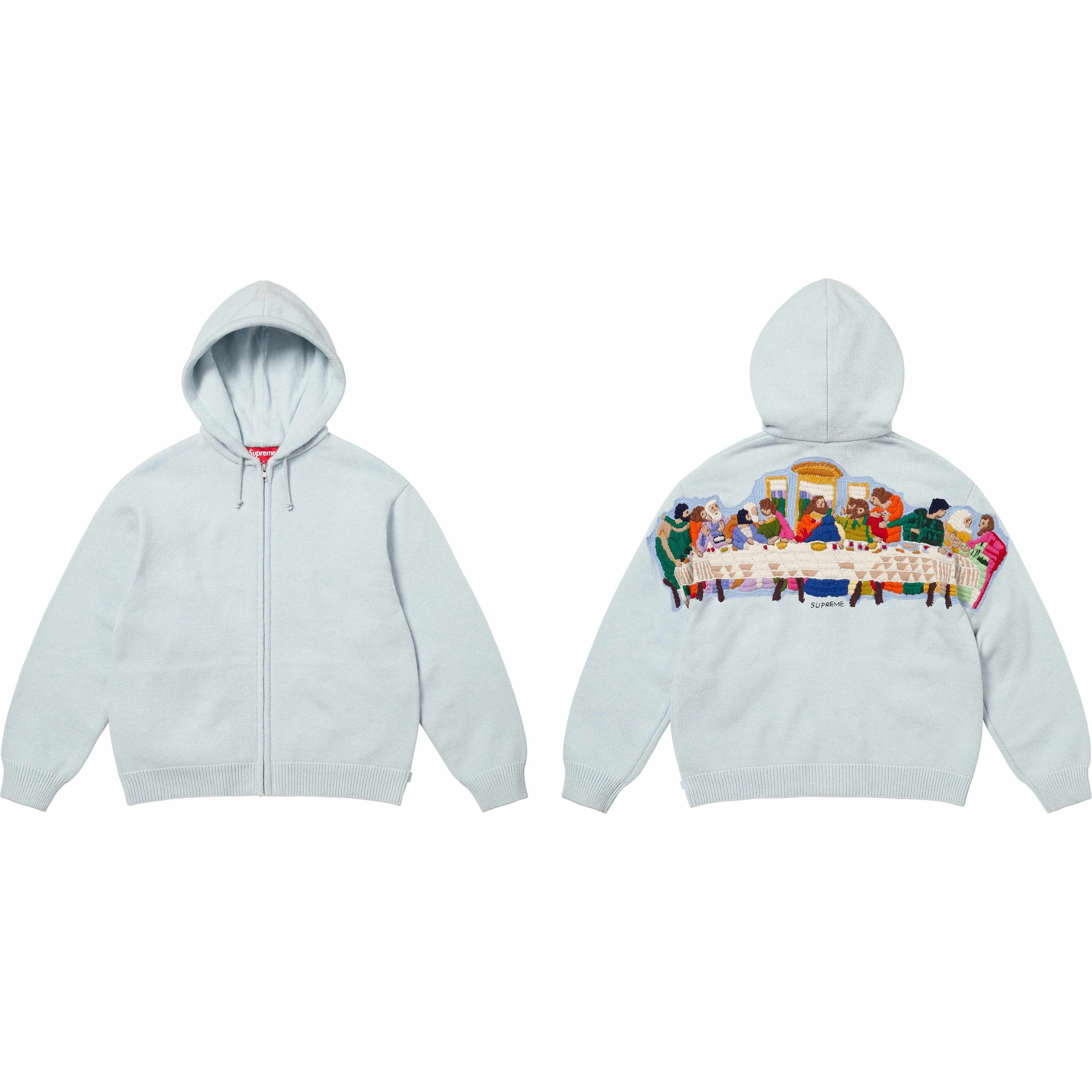 Supreme Last Supper Embroidered Zip Up Hooded Sweater releasing on Week 5 for spring summer 2025